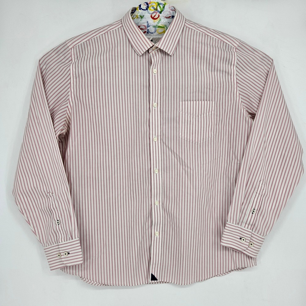 Untuckit Shirt Mens XXL Button Up Striped Pink White Casual Long Sleeve